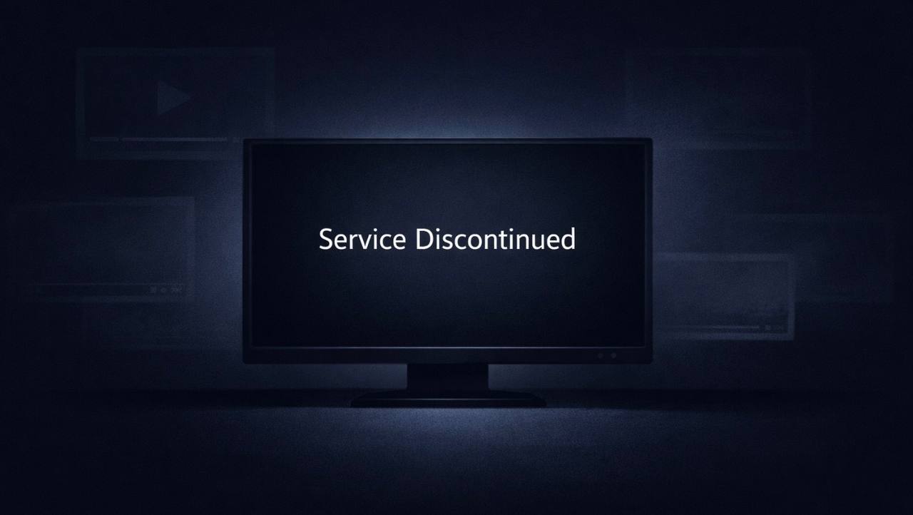 Tela escura exibindo Service Discontinued — representando o encerramento silencioso do Sora pela OpenAI